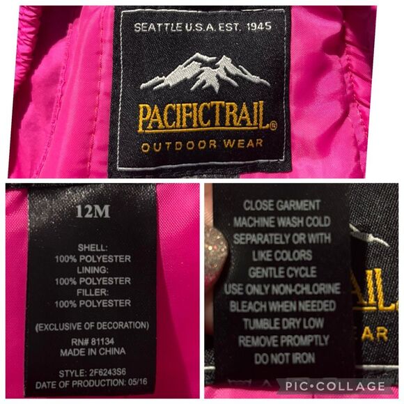 Pacific Trail Toddler Snow Bibs Insulated Winter Overalls Pink 12M Straps Zip - Picture 7 of 7